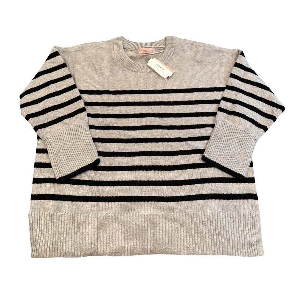 Philosophy Long Sleeve Grey Stripe Sweater NWT Size 1X